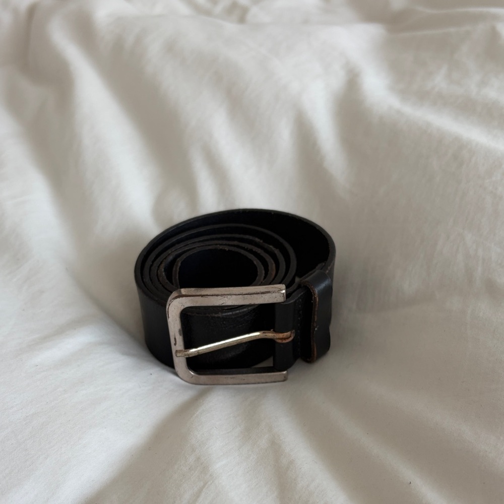 Classic Black Leather Belt with Silver Buckle